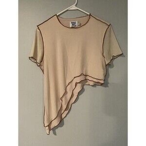 Princess Polly In The Flow Mesh Cream Top Asymmetrical Hem Size 6 Womens Crop